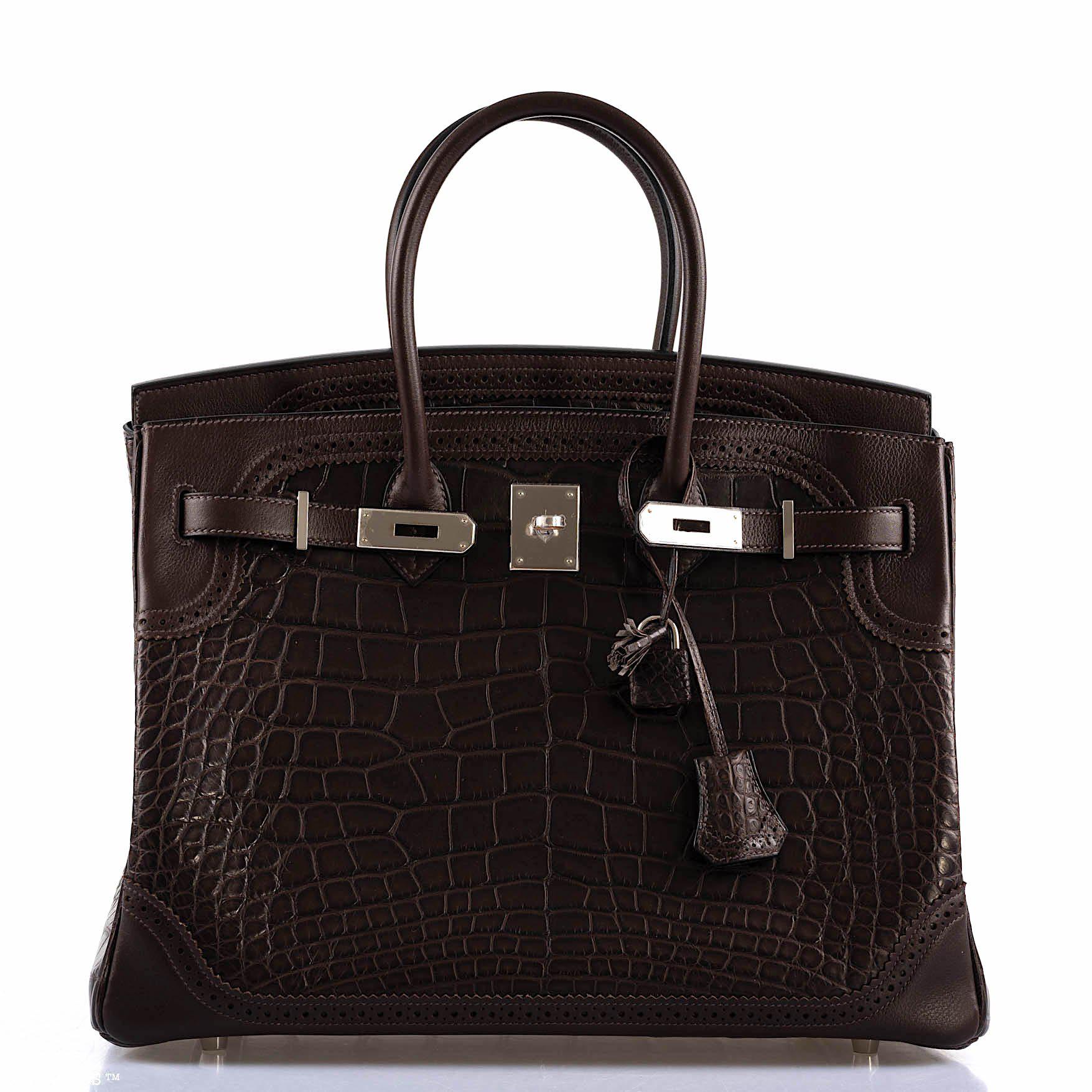 Hermès Ghillies Birkin 35 Matte Ebene Alligator & Swift with Palladium Hardware - 2016, X