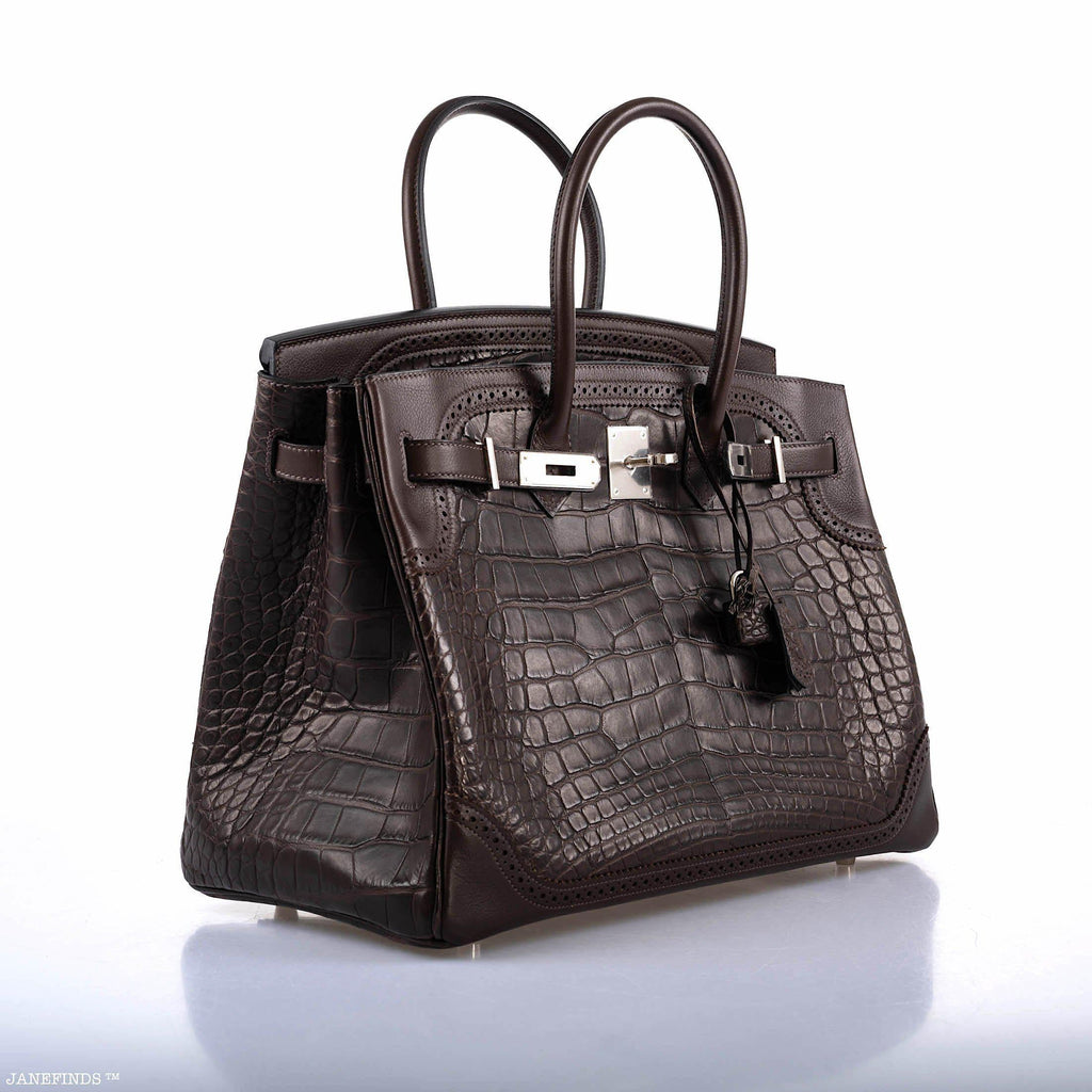 Hermès Ghillies Birkin 35 Matte Ebene Alligator & Swift with Palladium Hardware - 2016, X