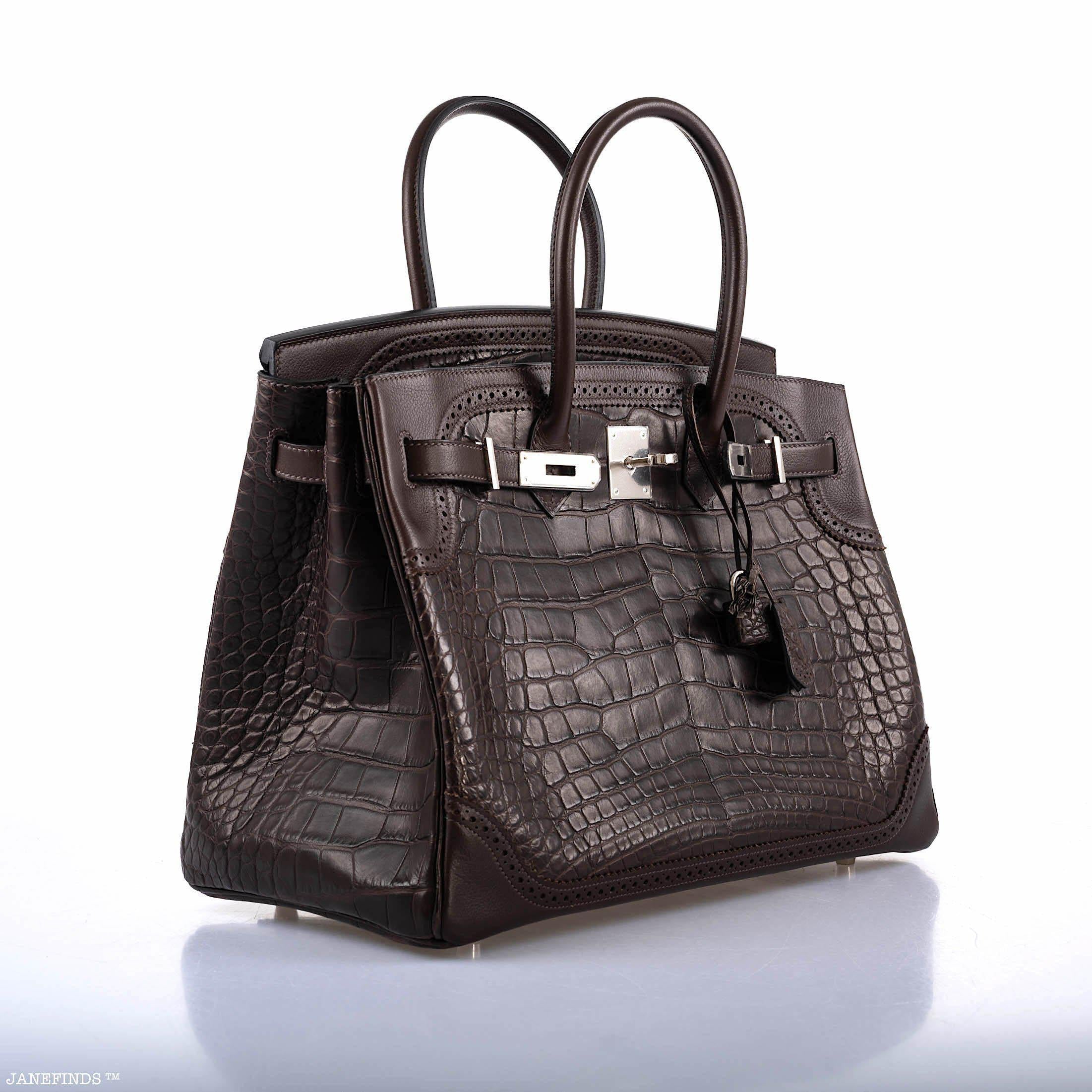 Hermès Ghillies Birkin 35 Matte Ebene Alligator & Swift with Palladium Hardware - 2016, X