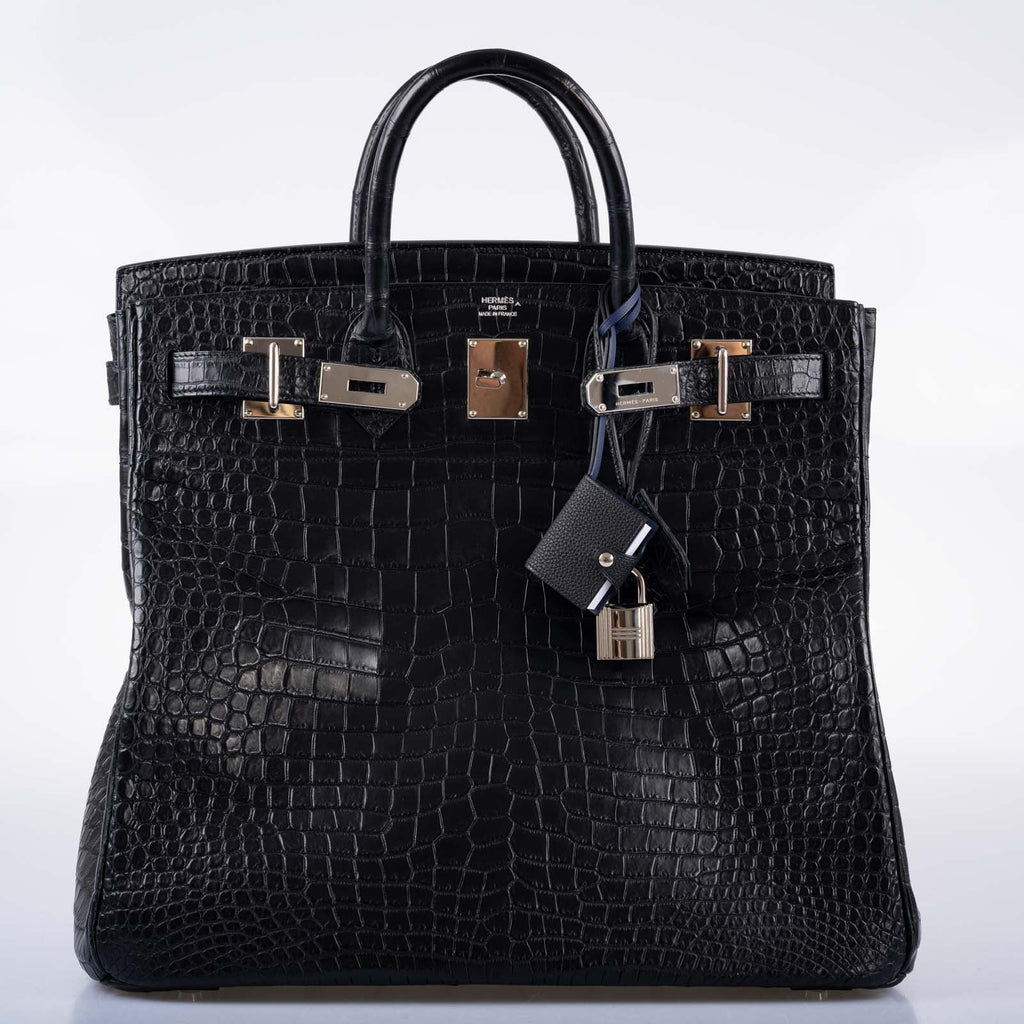 Hermès HAC Birkin 40 Black Matte Porosus Crocodile Palladium Hardware