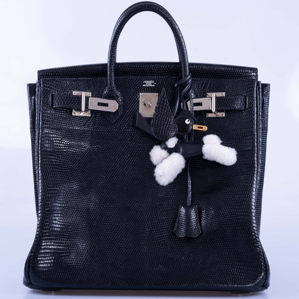 Hermès HAC Birkin 40 Black Shiny Lizard Palladium Hardware