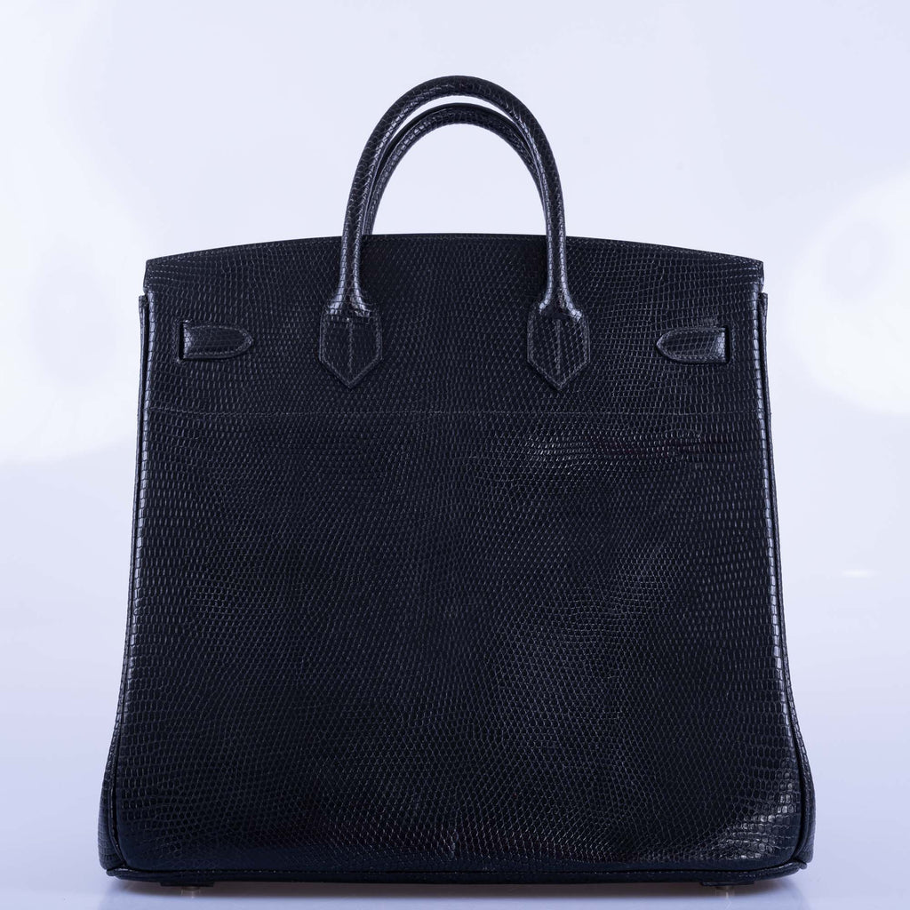 Hermès HAC Birkin 40 Black Shiny Lizard Palladium Hardware