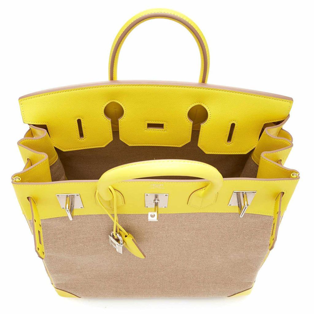 Hermès HAC Birkin 40 Lime Evercolor and Toile de Camp Burlap Palladium Hardware