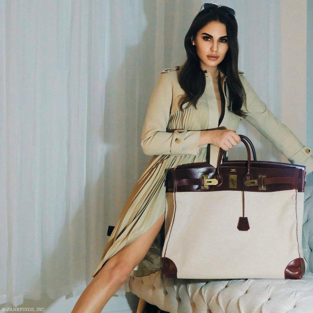Hermès HAC Birkin 55 Toile & Rouge H Box with Gold Hardware - 1981, K Circle