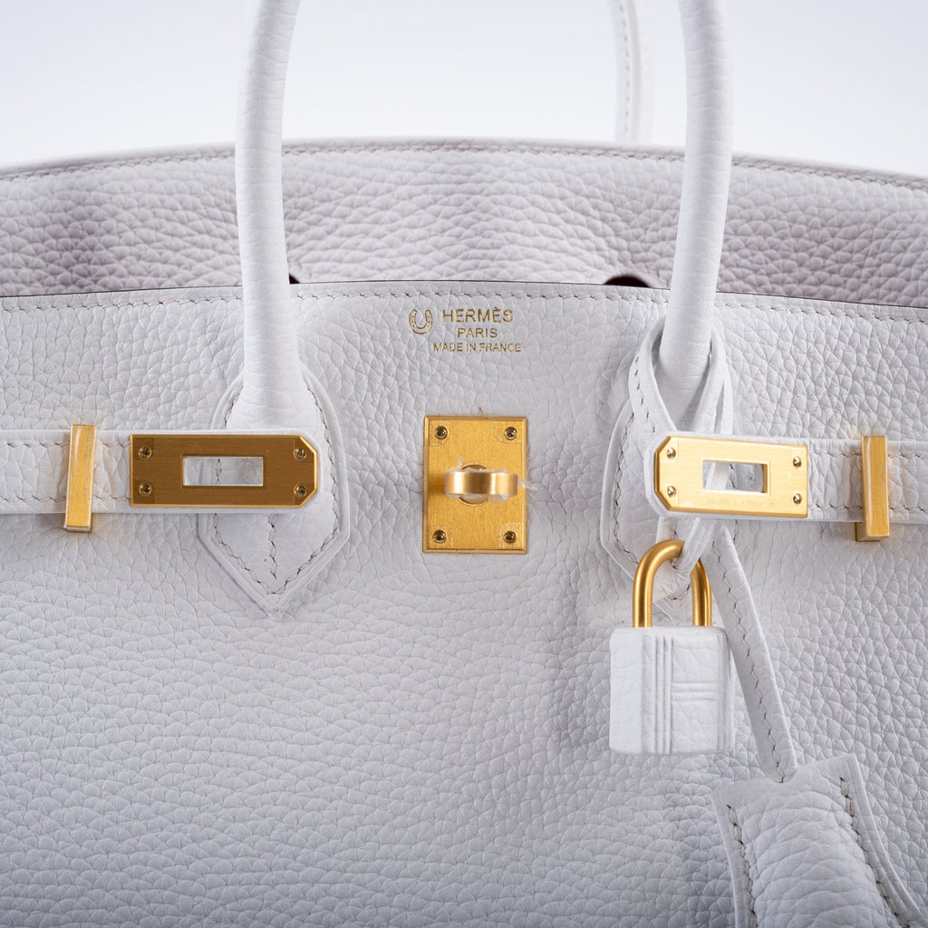 Hermès HSS Birkin 25 White Togo and Rose Pourpre Interior with Brushed Gold Hardware