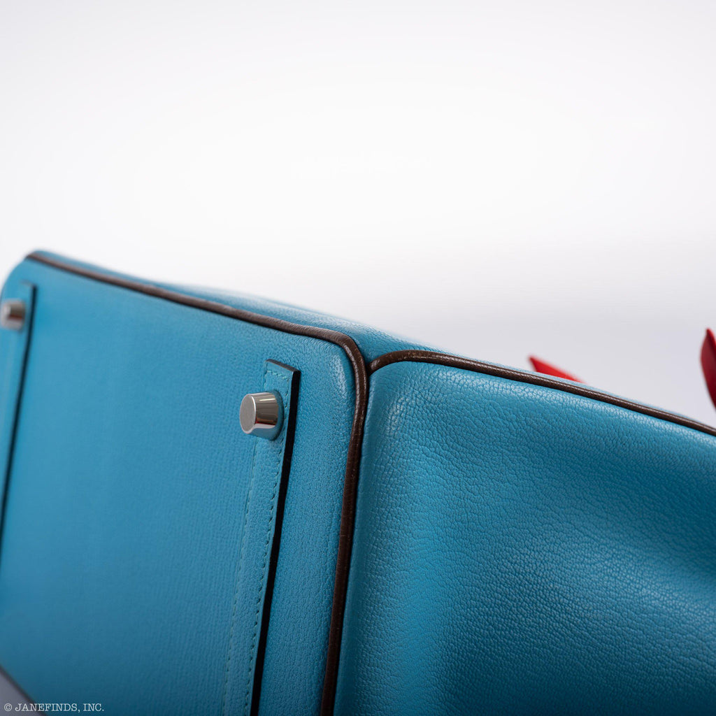 Hermès HSS Birkin 30 Bleu Aztec and Havane Chevre Palladium Hardware