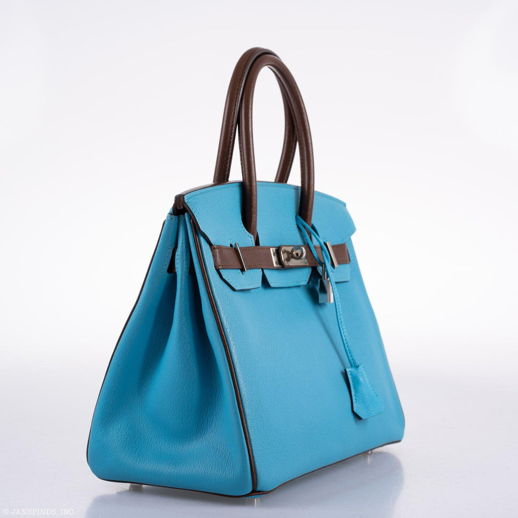Hermès HSS Birkin 30 Bleu Aztec and Havane Chevre Palladium Hardware