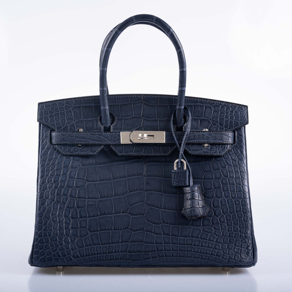 Hermès HSS Birkin 30 Blue Marine Matte Alligator & Cassis Interior with Palladium Hardware