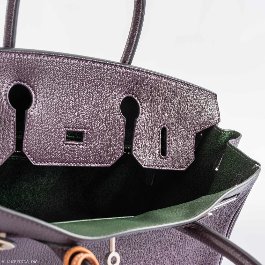 Hermès HSS Birkin 30 Raisin Chevre & Vert Anglais Brushed Palladium Hardware - 2015