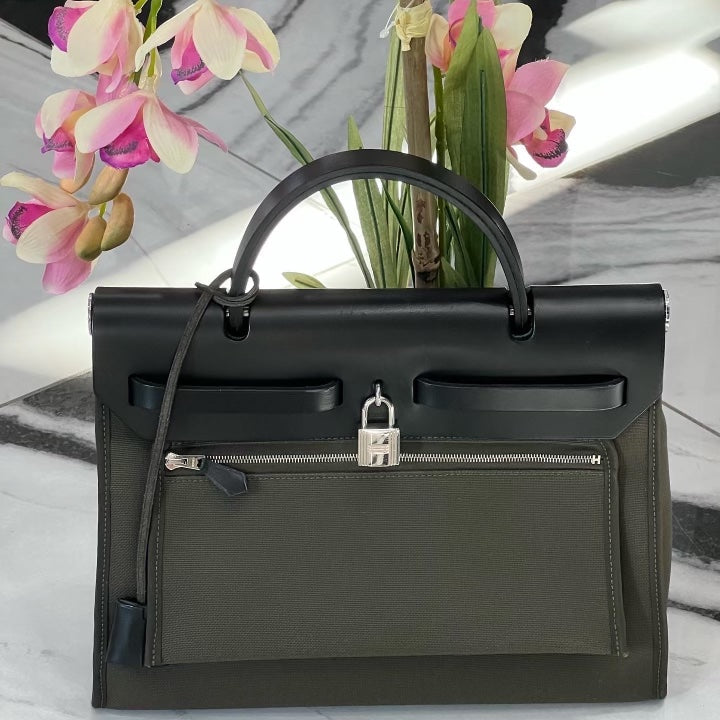 HERMÈS HERBAG ZIP RETOURNE 31 LEATHER PALLADIUM SHOULDER BAG
