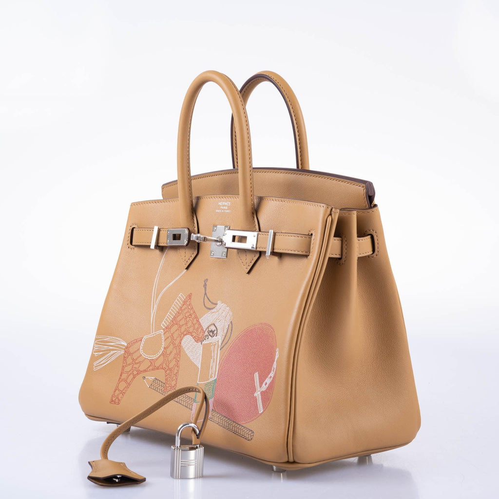 Hermès In and Out Birkin 25 Biscuit Printed Swift Palladium Hardware