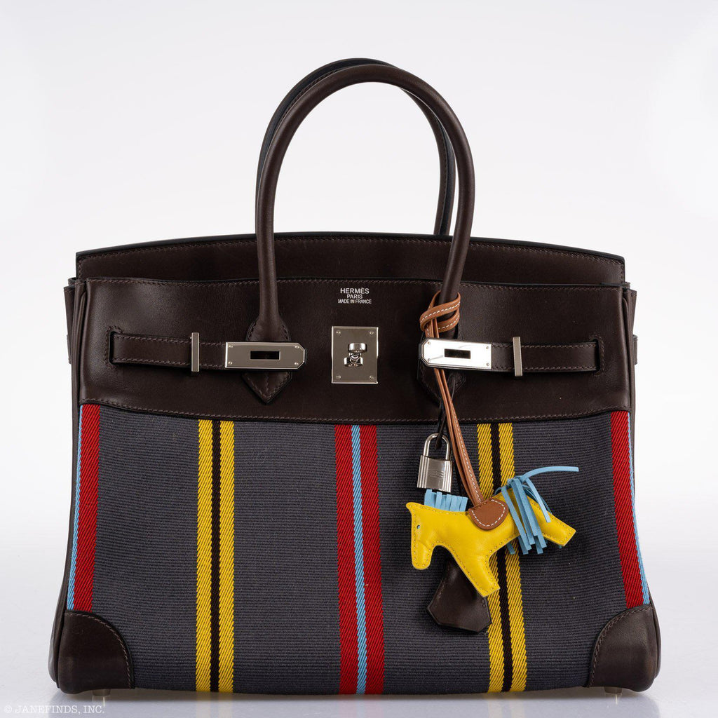 Hermès Jumping Birkin 35 Multicolor Canvas and Ebene Box Palladium Hardware