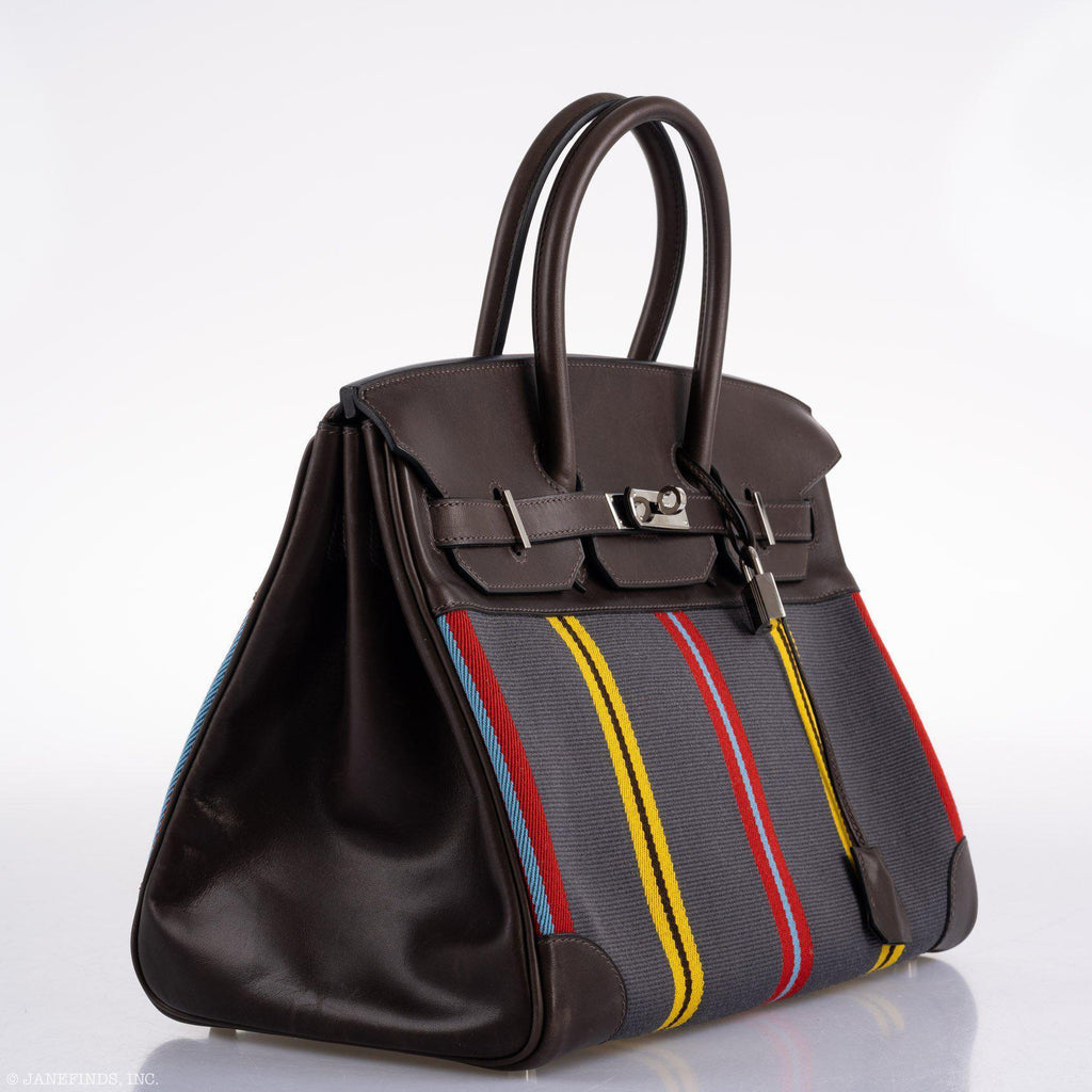 Hermès Jumping Birkin 35 Multicolor Canvas and Ebene Box Palladium Hardware