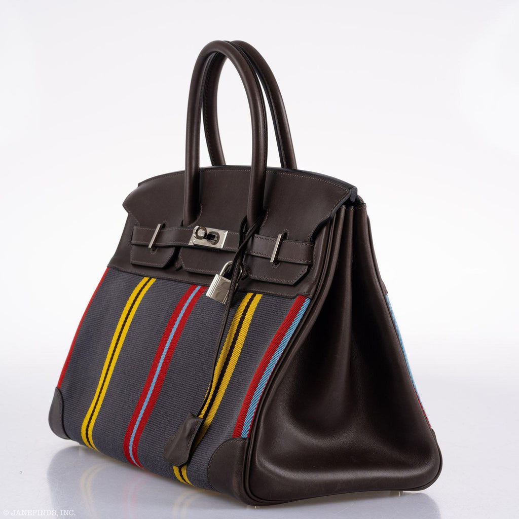 Hermès Jumping Birkin 35 Multicolor Canvas and Ebene Box Palladium Hardware