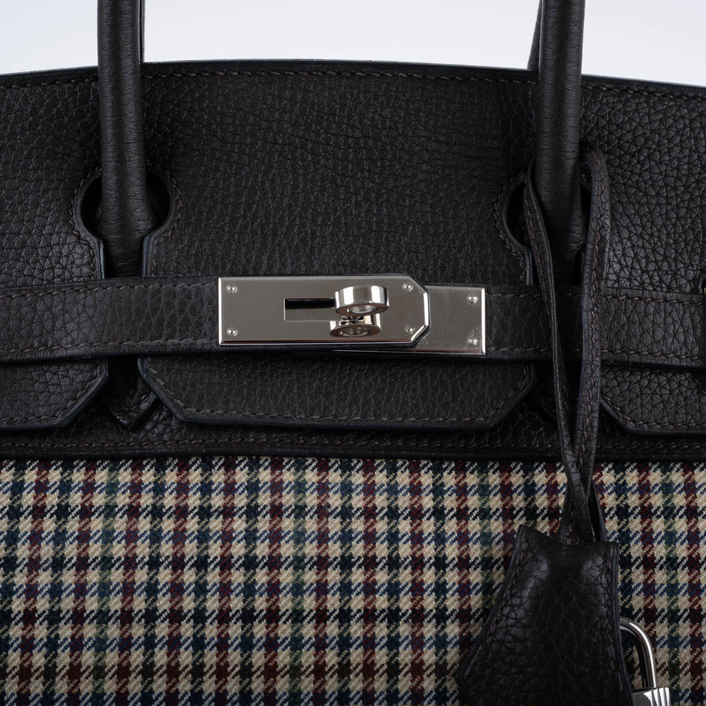 Hermès Lainage Birkin 30 Houndstooth Plaid Wool and Ebene Togo Palladium Hardware