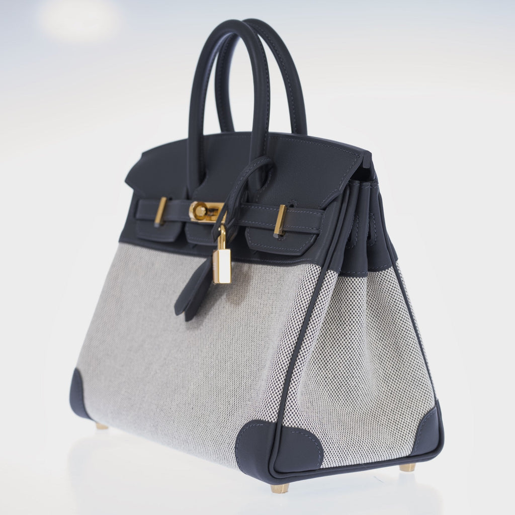 Hermès Limited Edition Birkin 25 in Écru and Ardoise Toile H and Veau Swift Gold Hardware