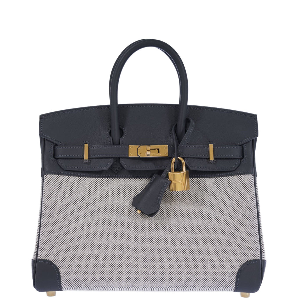 Hermès Limited Edition Birkin 25 in Écru and Ardoise Toile H and Veau Swift Gold Hardware