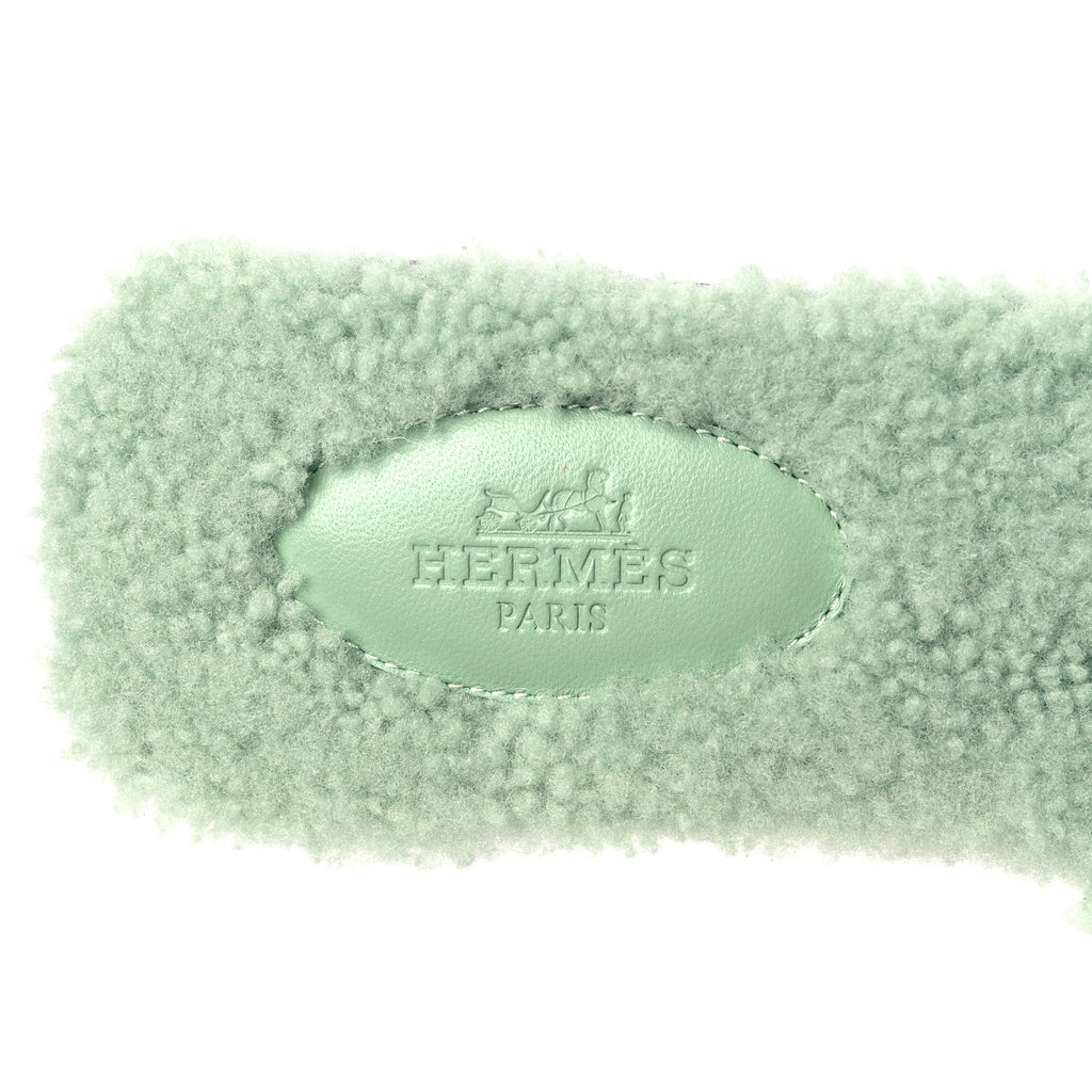 HERMÈS WOOLSKIN ORAN SANDALS IN VERT D'EAU