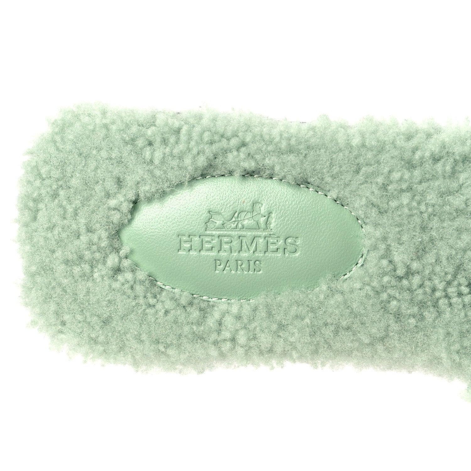 HERMÈS WOOLSKIN ORAN SANDALS IN VERT D'EAU