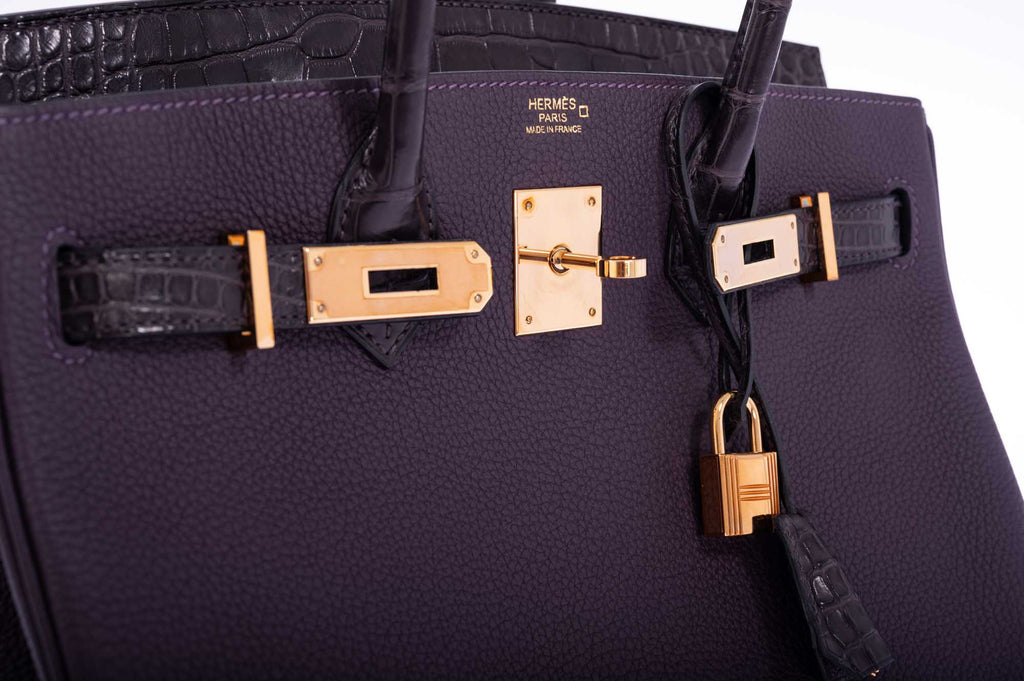 Hermès Touch Birkin 30 Prunoir Togo and Raisin Matte Alligator Rose Gold Hardware
