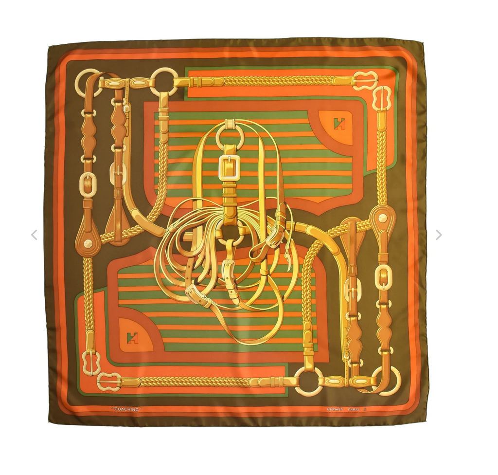 HERMÈS VINTAGE COACHING EQUESTRIAN BELT STRAP BRIDLE SILK SCARF