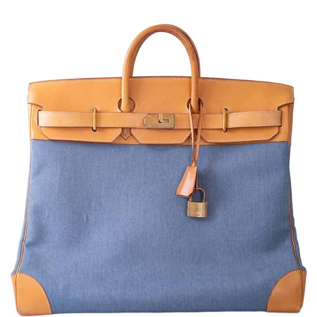 Hermès Vintage HAC Birkin 50 Denim and Naturelle Vache Liegee with Gold