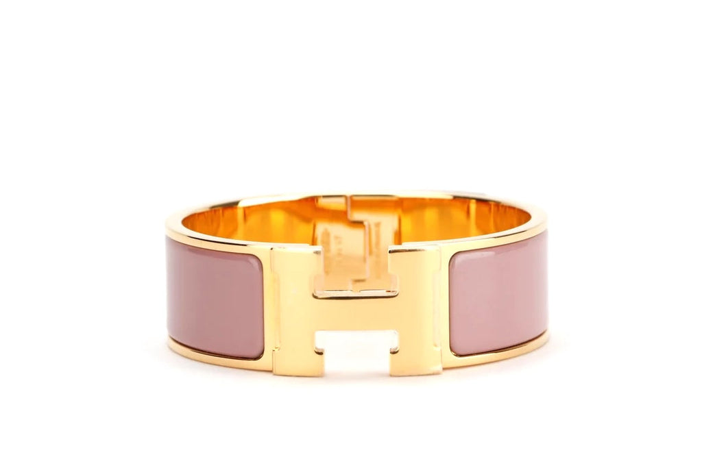 HERMÈS CLIC CLAC H ENAMEL WIDE GOLD PLATED CUFF BRACELET