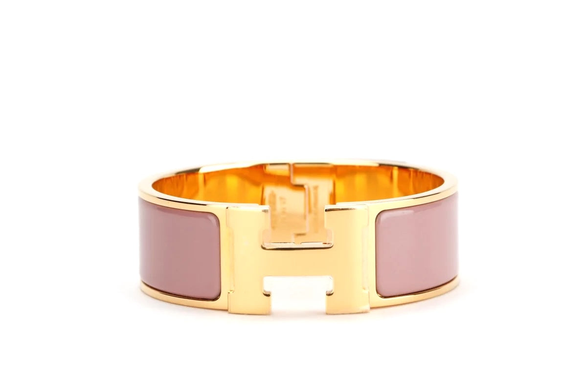 HERMÈS CLIC CLAC H ENAMEL WIDE GOLD PLATED CUFF BRACELET