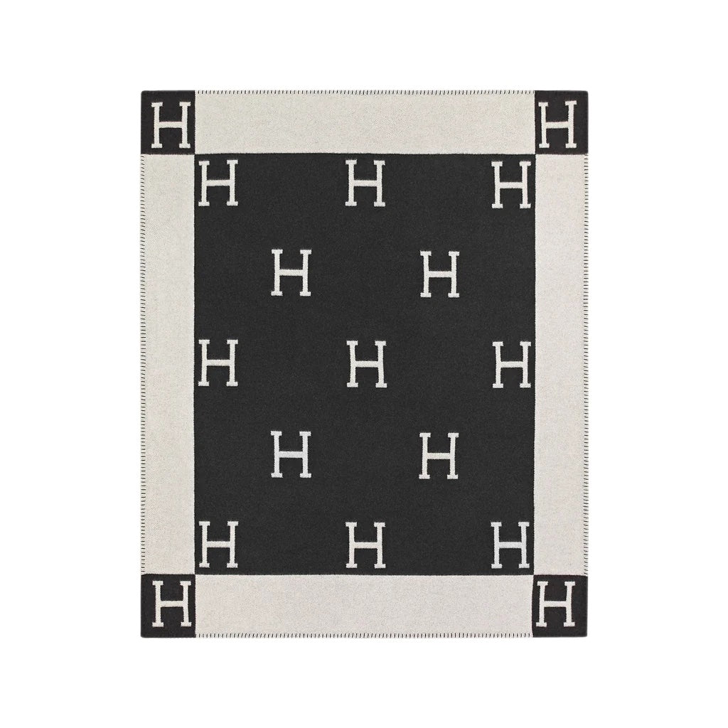 HERMÈS AVALON WOOL CASHMERE SIGNATURE CLASSIC THROW BLANKET