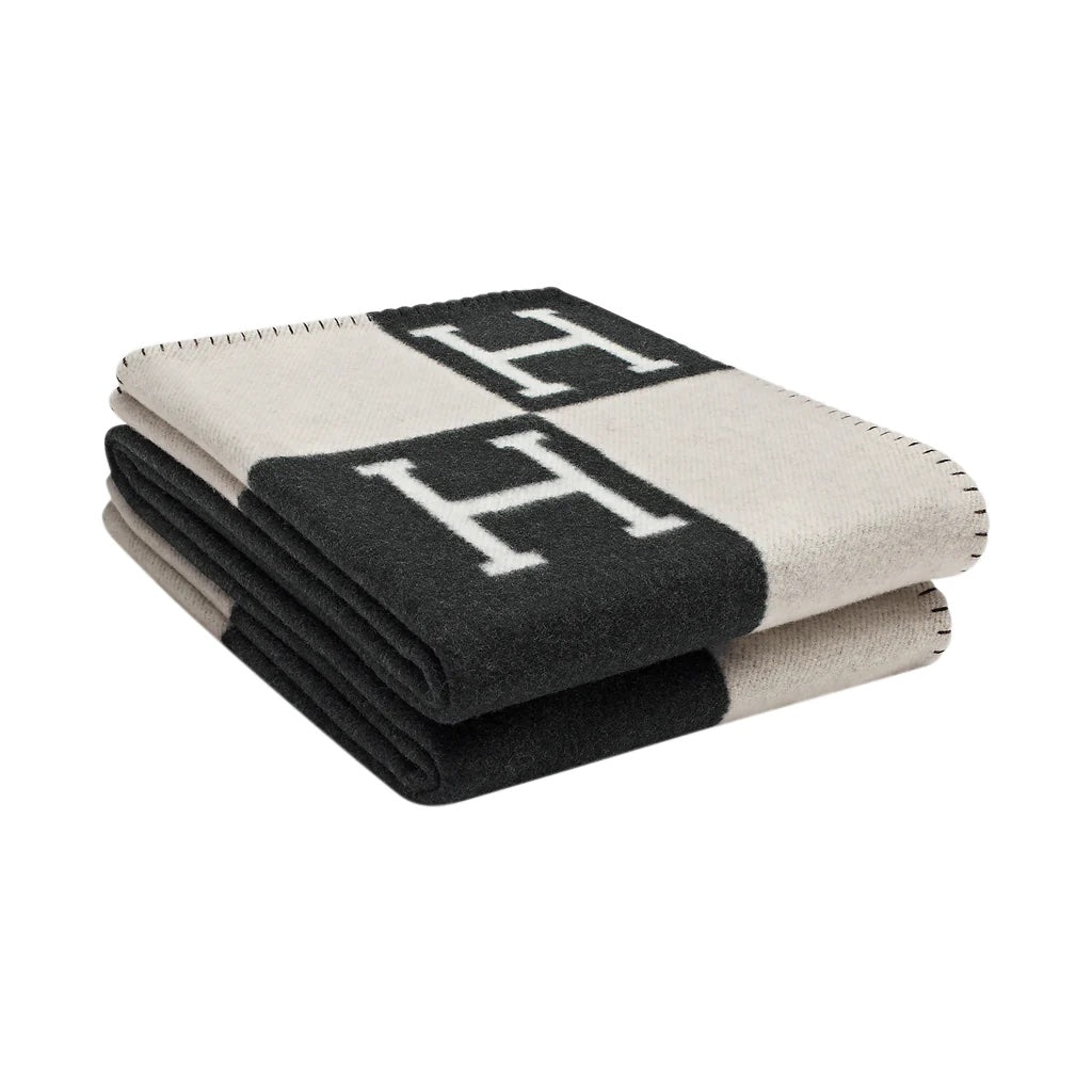 HERMÈS AVALON WOOL CASHMERE SIGNATURE CLASSIC THROW BLANKET