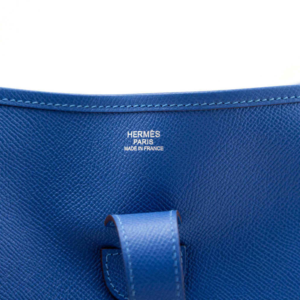 Hermes Bleu Mykonos Epsom Evelyne III GM 33