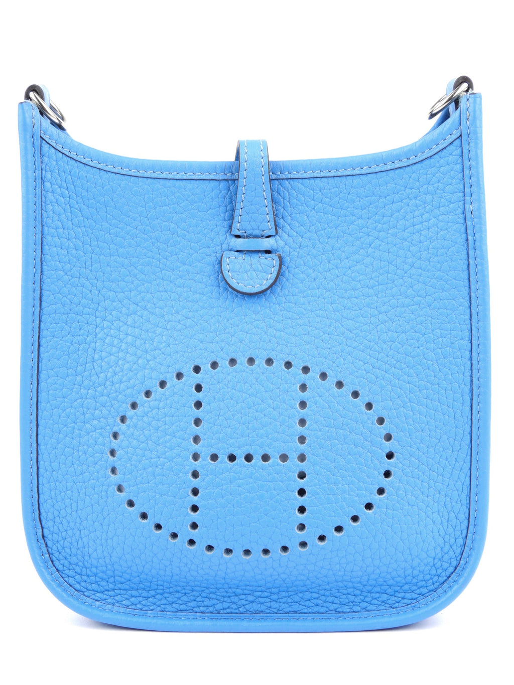 Hermes Blue Clemence Leather Evelyne TPM Mini Crossbody Messenger Bag