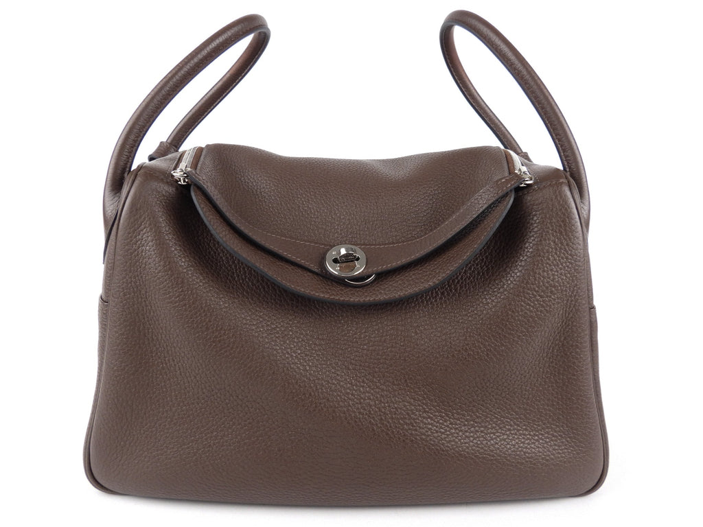 Hermes Lindy 34 Chocolate Brown Clemence Leather Palladium Hardware Shoulder Tote