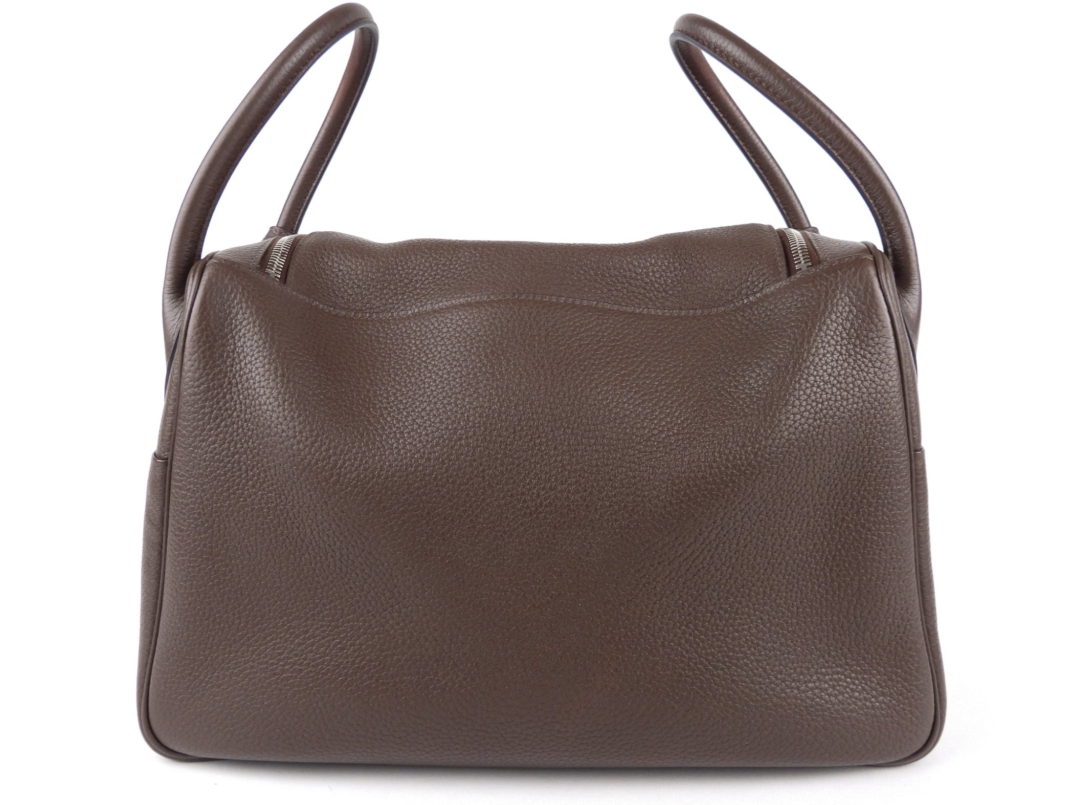 Hermes Lindy 34 Chocolate Brown Clemence Leather Palladium Hardware Shoulder Tote
