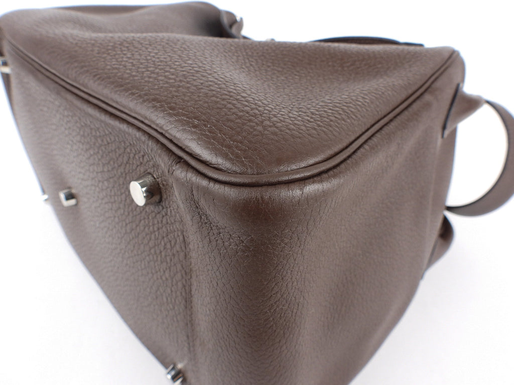 Hermes Lindy 34 Chocolate Brown Clemence Leather Palladium Hardware Shoulder Tote