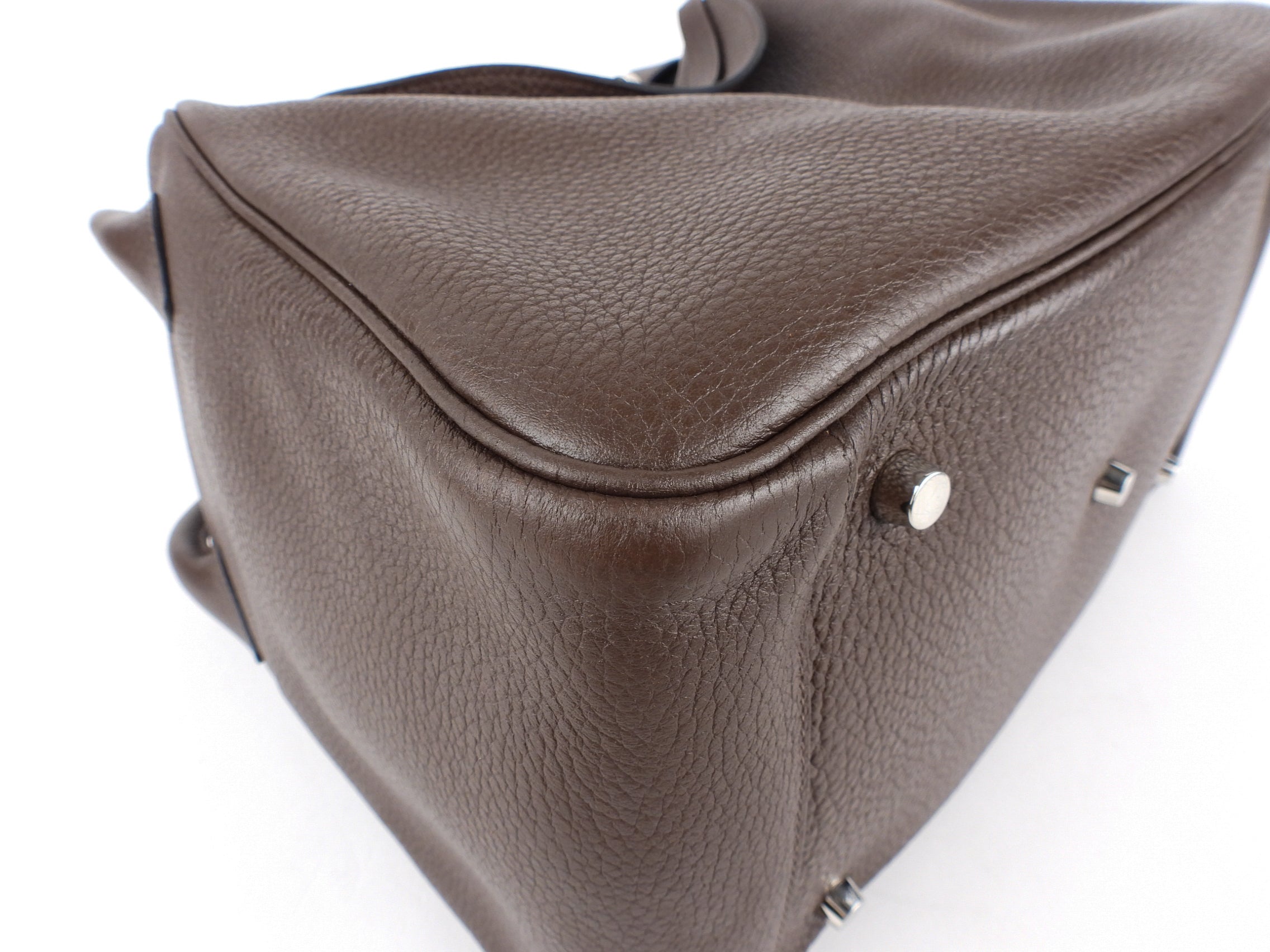 Hermes Lindy 34 Chocolate Brown Clemence Leather Palladium Hardware Shoulder Tote