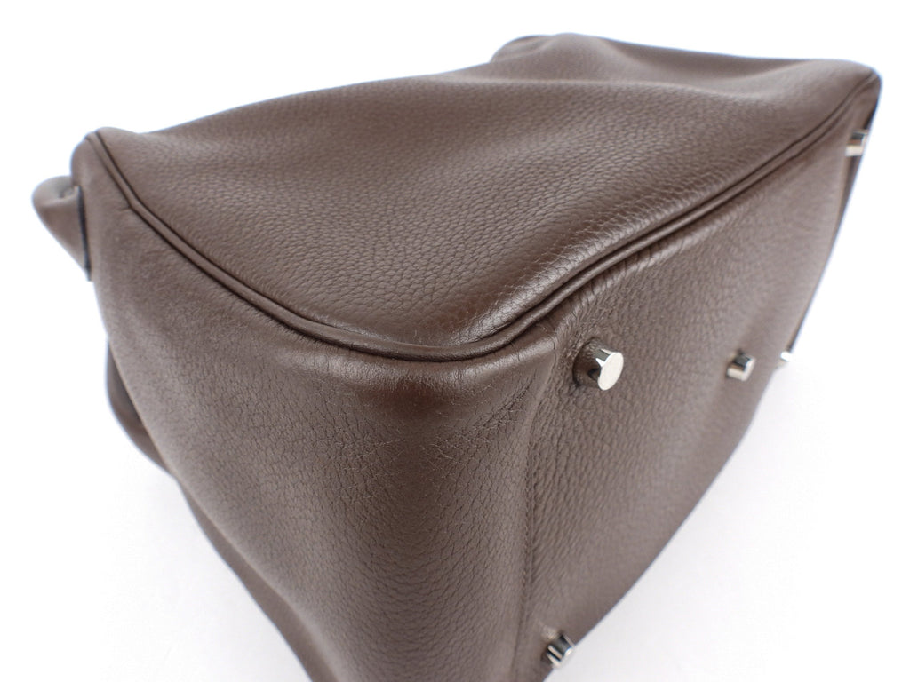 Hermes Lindy 34 Chocolate Brown Clemence Leather Palladium Hardware Shoulder Tote
