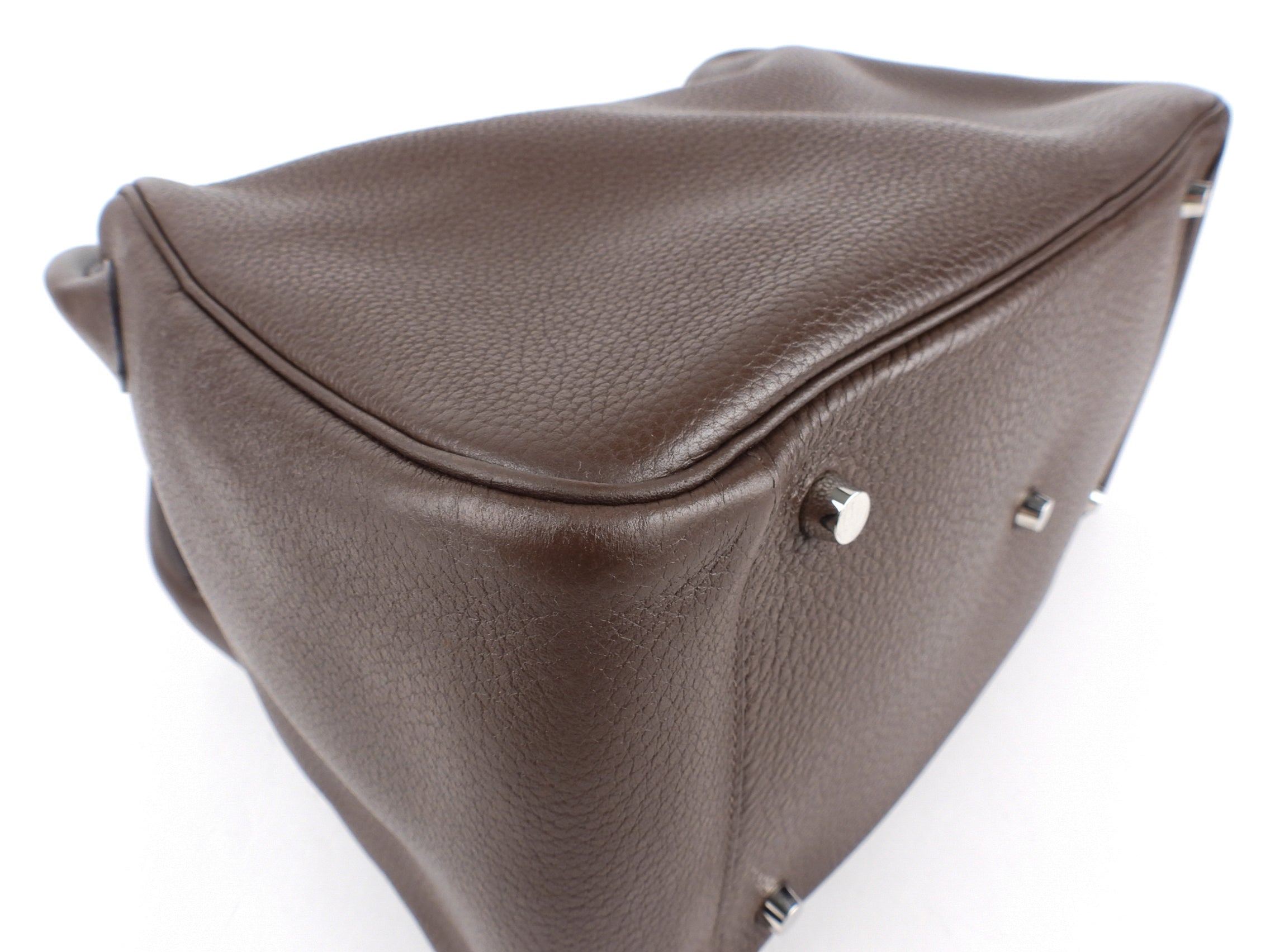 Hermes Lindy 34 Chocolate Brown Clemence Leather Palladium Hardware Shoulder Tote