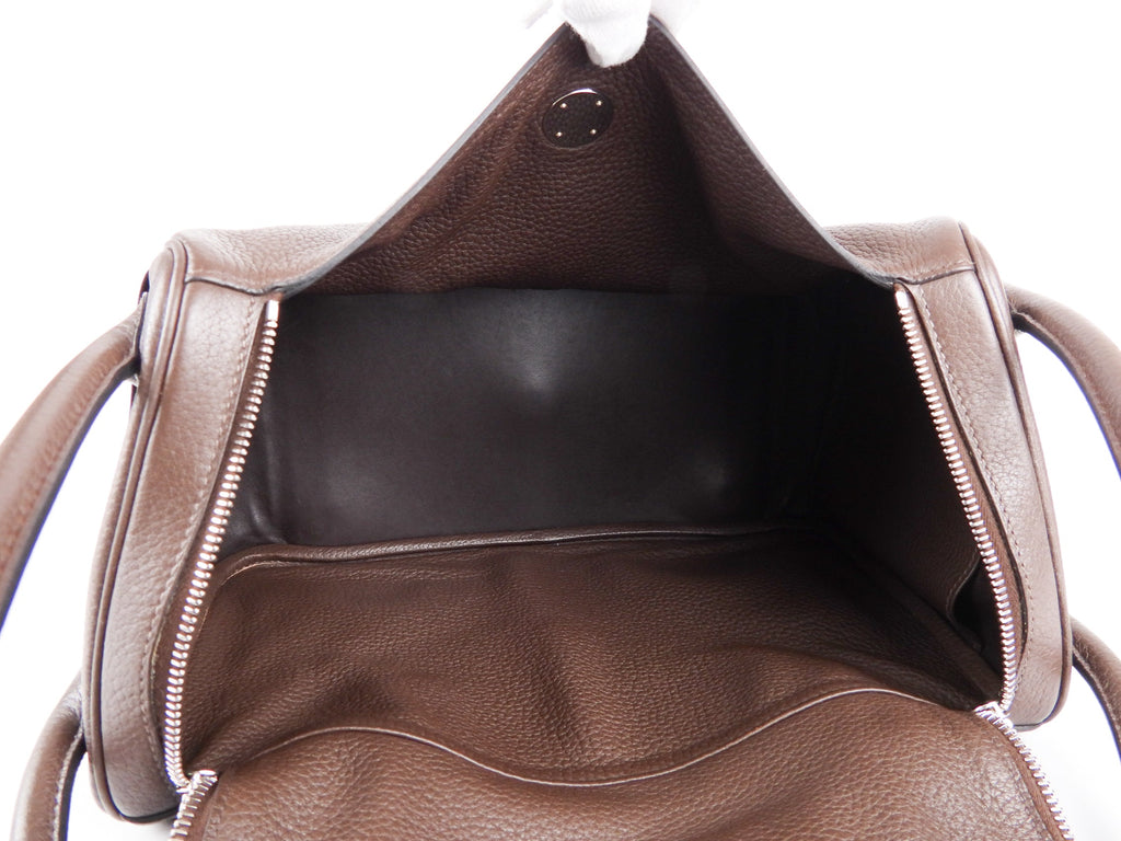 Hermes Lindy 34 Chocolate Brown Clemence Leather Palladium Hardware Shoulder Tote