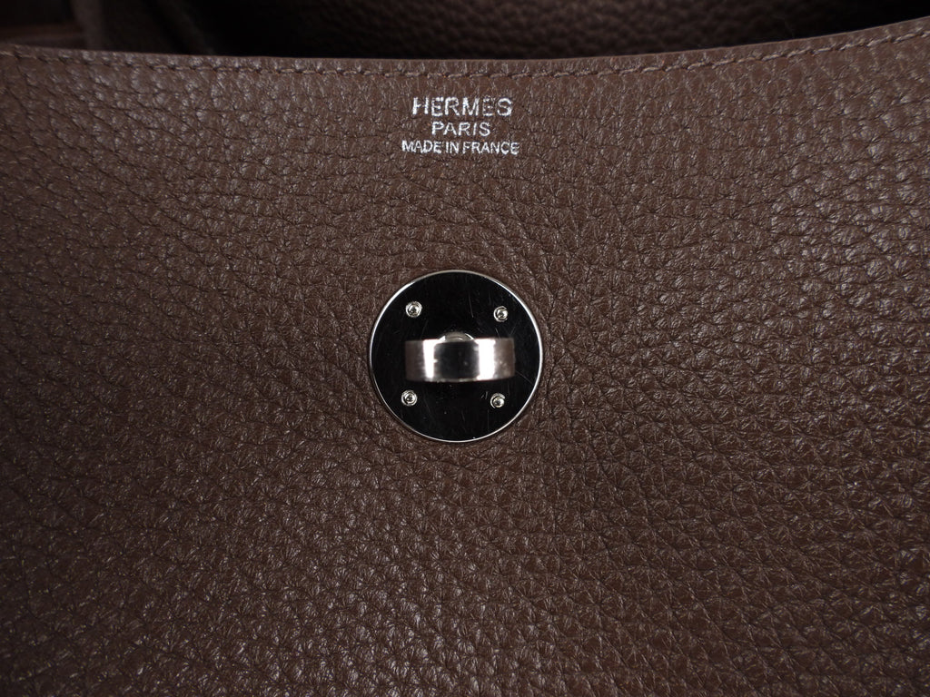 Hermes Lindy 34 Chocolate Brown Clemence Leather Palladium Hardware Shoulder Tote