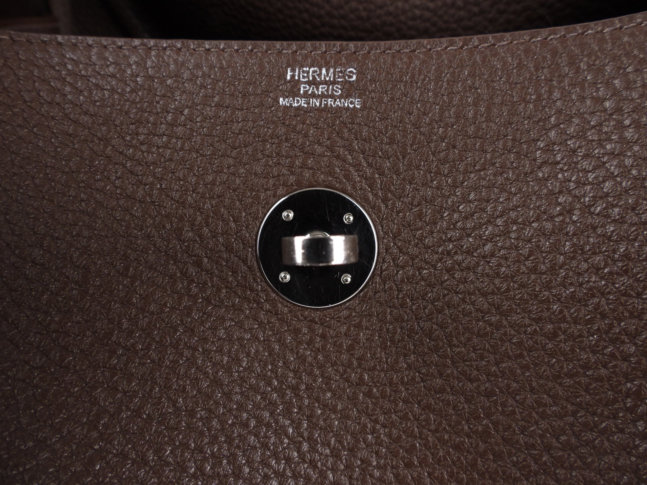 Hermes Lindy 34 Chocolate Brown Clemence Leather Palladium Hardware Shoulder Tote