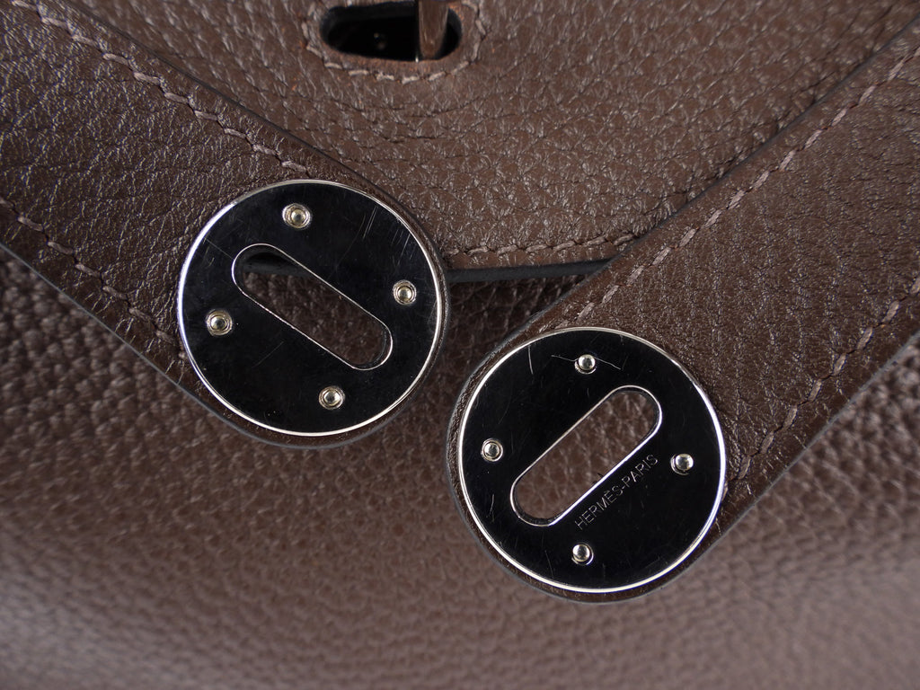 Hermes Lindy 34 Chocolate Brown Clemence Leather Palladium Hardware Shoulder Tote