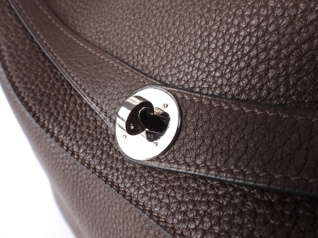 Hermes Lindy 34 Chocolate Brown Clemence Leather Palladium Hardware Shoulder Tote