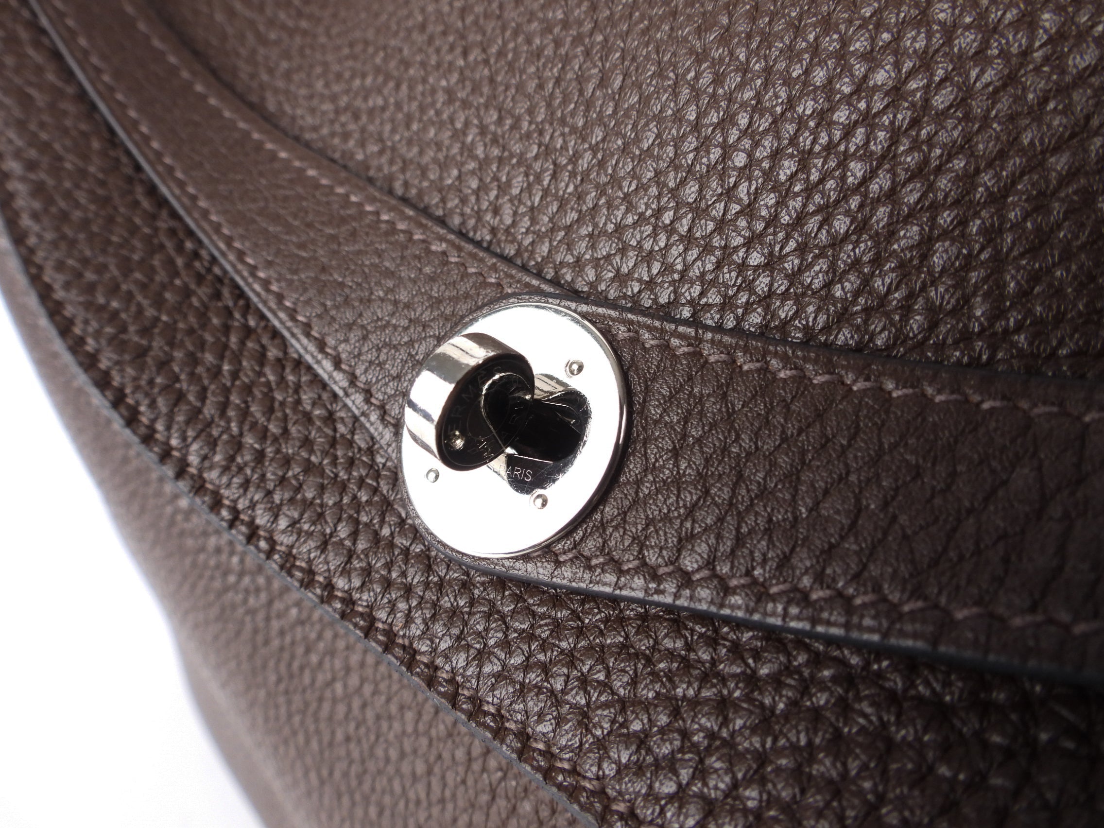 Hermes Lindy 34 Chocolate Brown Clemence Leather Palladium Hardware Shoulder Tote
