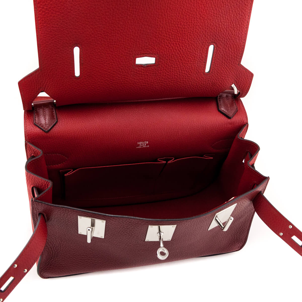 Hermes Rouge H & Rouge Casaque Taurillon Clemence Bi-Color Jypsiere 28