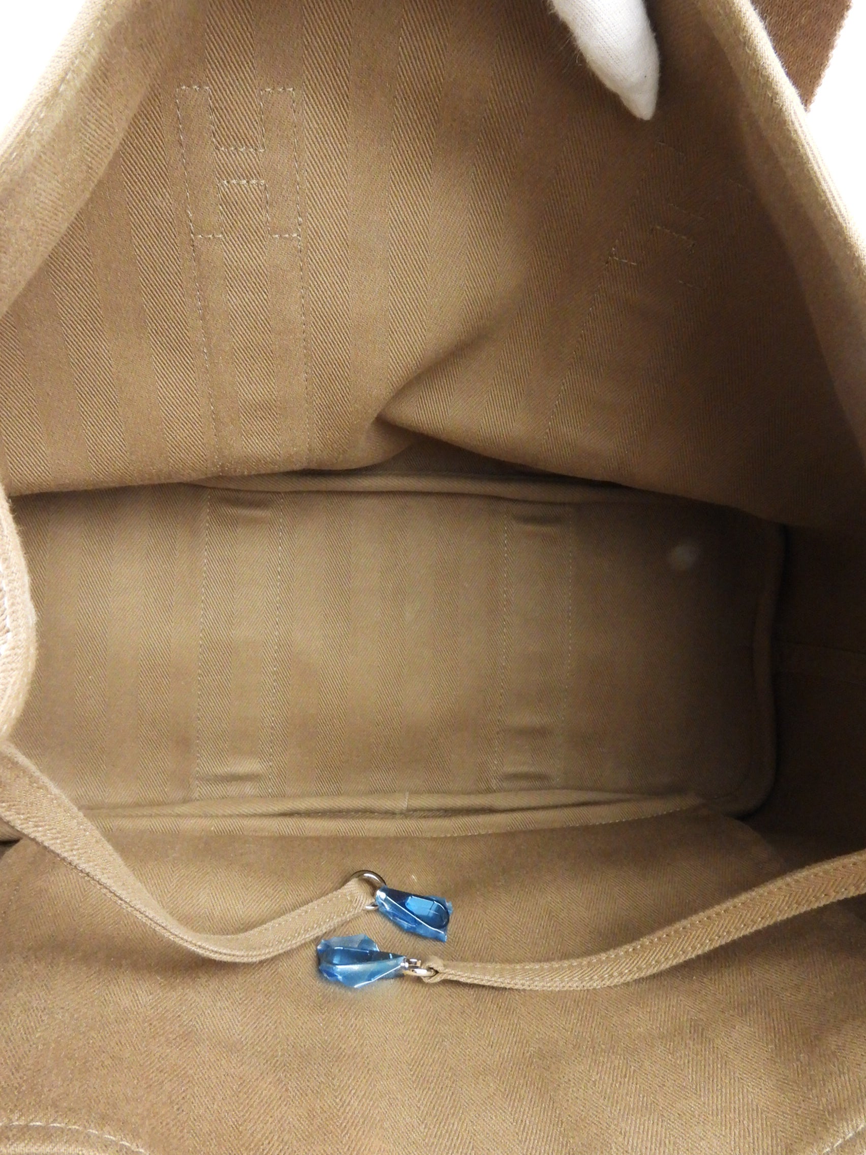 Hermes Khaki Canvas and Leather Valparaiso MM Tote Bag