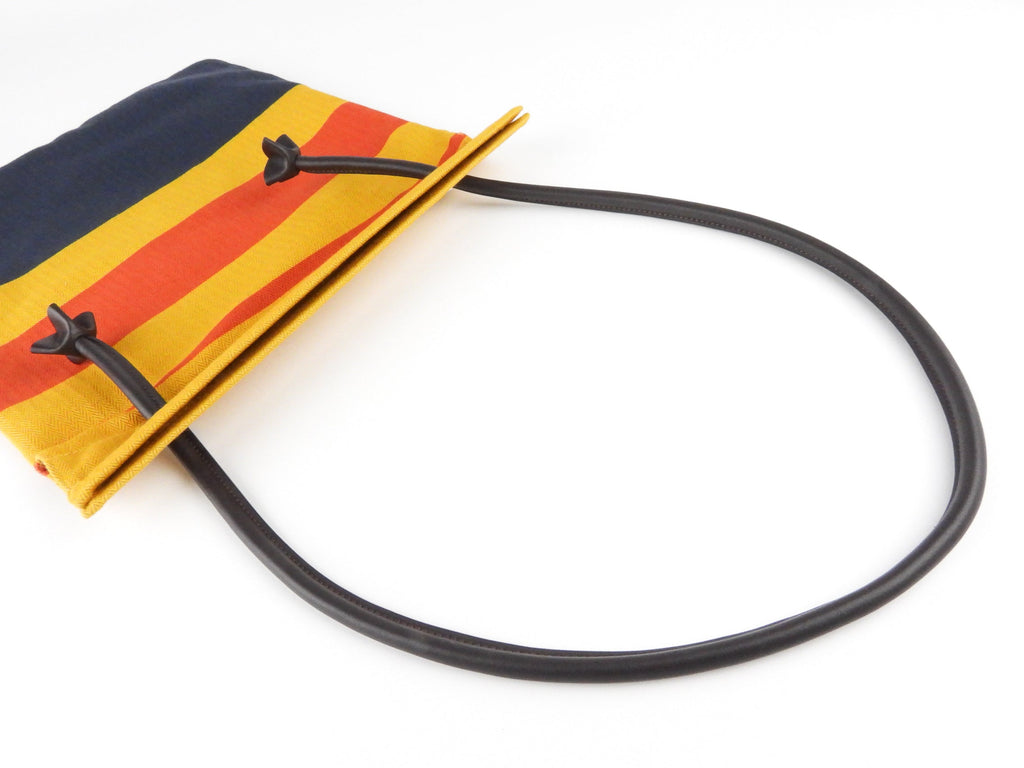 Hermes Yellow, Red and Navy Blue Striped Toile Canvas Aline Shoulder Bag