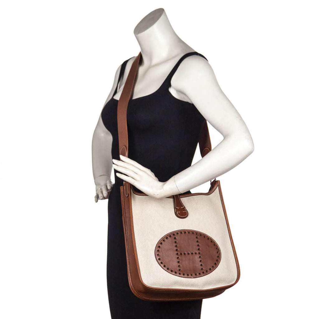 Hermes Natural Toile and Barenia Leather Evelyne I PM