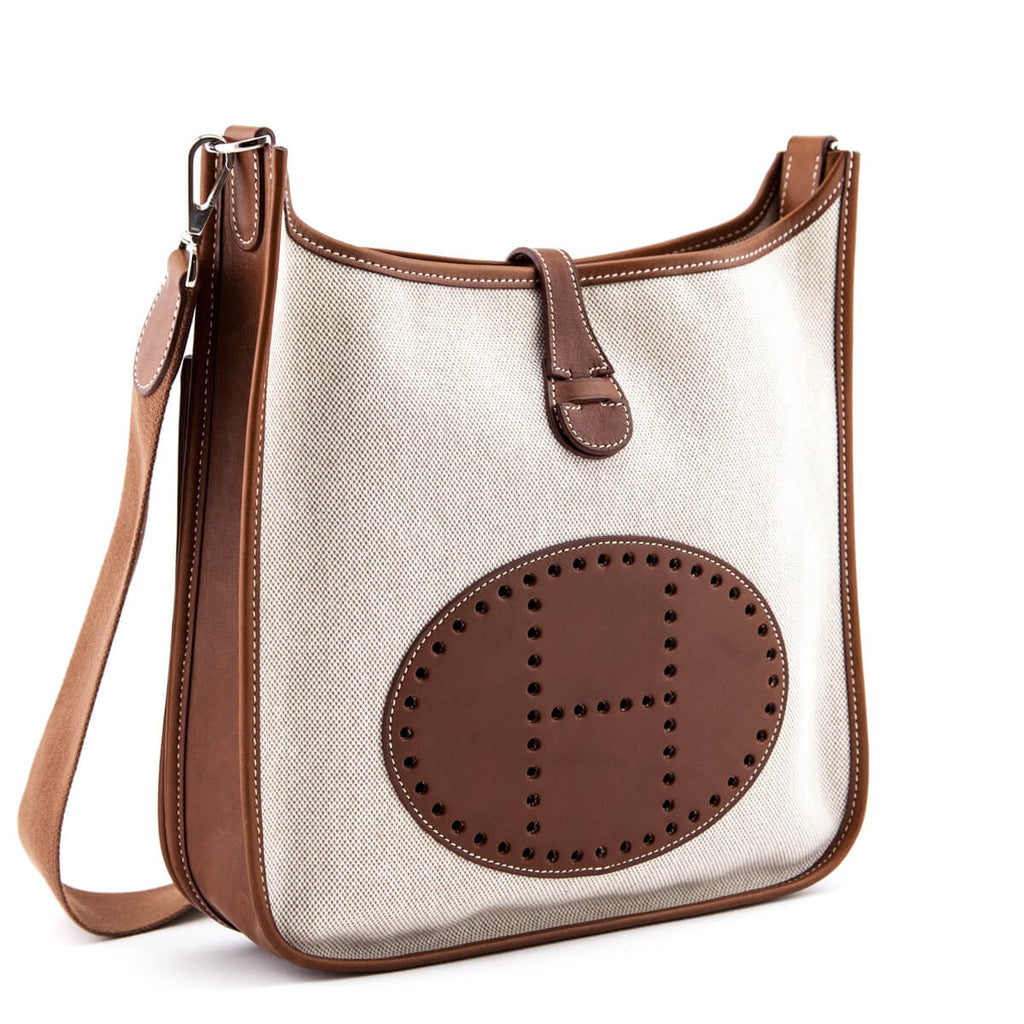 Hermes Natural Toile and Barenia Leather Evelyne I PM