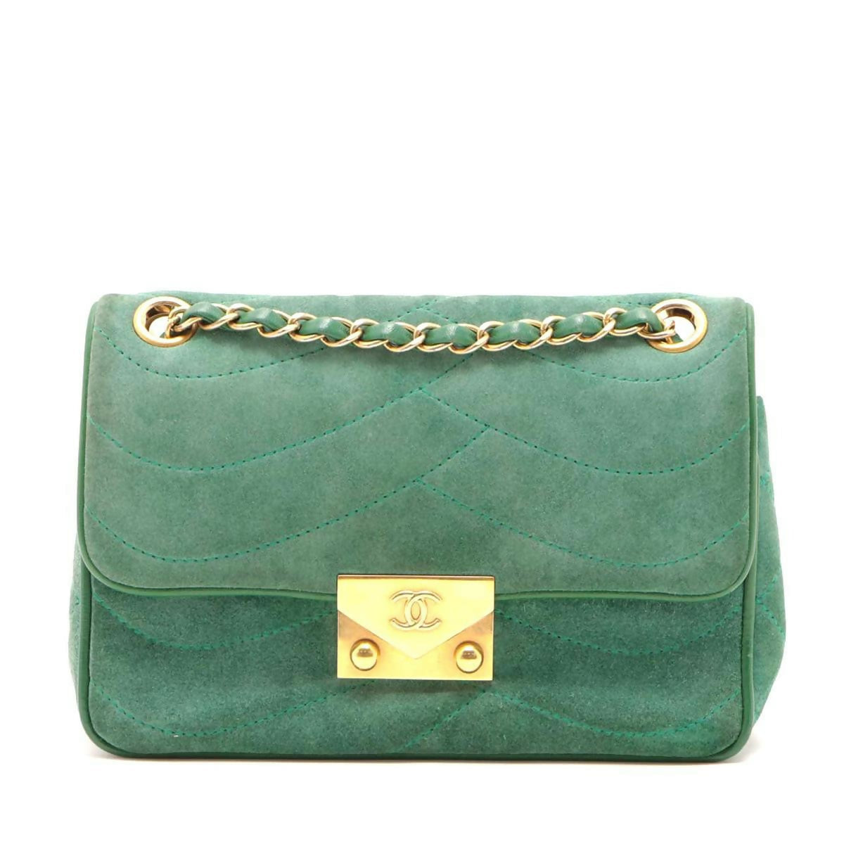 Chanel Vintage Green Small Suede and Lambskin Pagoda Flap Bag